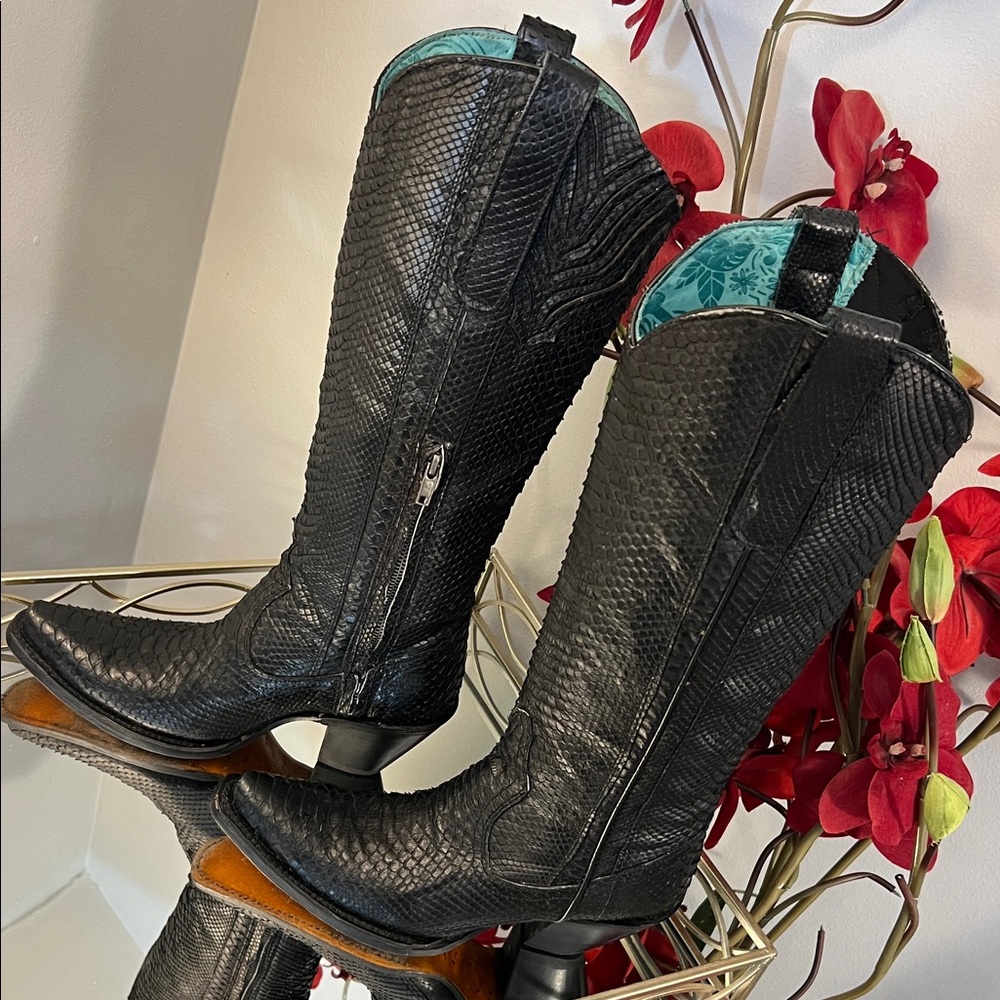 Corral Black Python Snakeskin Tall Western Cowgir… - image 8